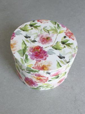 СКЛЕЕННАЯ БЕЛАЯ КОРОБКА "ЦИЛИНДР" С ЦВЕТОЧНЫМ ПРИНТОМ «ПАСТЕЛЬНЫЕ АКВАРЕЛЬНЫЕ ПИОНЫ» 16х10 см, 16х13 см (средняя плотность, только для покупки в Минске)