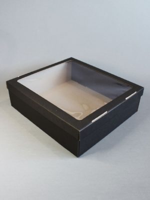 ЧЁРНАЯ КОРОБКА:  КРЫШКА С ОКНОМ + ДНО, ПОЛНОСТЬЮ ИЗ МИКРОГОФРОКАРТОНА (33х30х10 см)