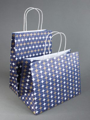 БЕЛЫЙ ПАКЕТ С ПРИНТОМ «Сине-золотой узор Арт-Деко» (от маленьких до больших)