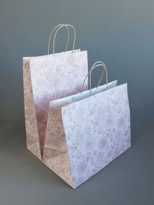 БЕЛЫЙ ПАКЕТ С ПРИНТОМ «Золотые цветы на розовом фоне» (от маленьких до больших)