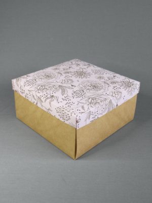 КОРОБКИ КРАФТ ДНО 270 гр/м2 + КРЫШКА С ПРИНТОМ «Золотые цветы на розовом фоне» (10,5х10,5 СМ, 18х11 СМ, 15х15 СМ, 20х20 СМ, 24х24 СМ)